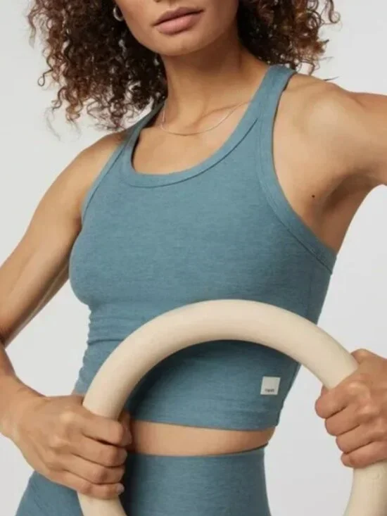 Vuori Elevation Racerback Crop Tank - Smoke Blue Heather? - Size Small - VW1210 - Picture 5 of 6